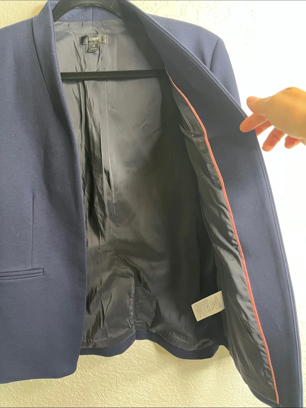 J. Crew Going Out Navy Blue Stretch Twill Slim Cut Open Front Blazer Jacket 12